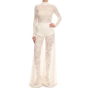 Ivory White Crochet Lace Wide Leg Jumpsuit Pantsuit Outfit Dance Clubwear